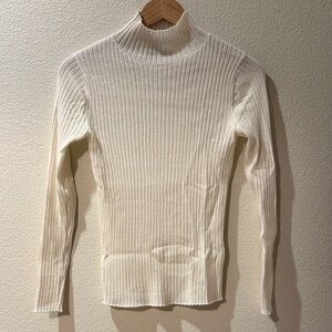 The Cashmere Project Ribbed White Turtleneck Sweater 100% Cashmere